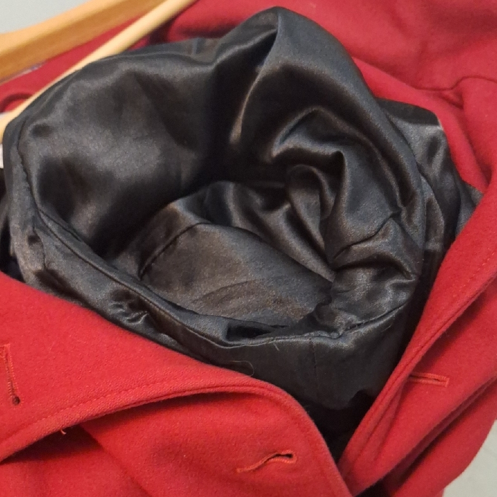 Vintage Red Trench Coat, Wool Rayon, Double Breasted, Old Navy, 16, NWOT - Picture 12 of 13